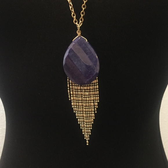 GORGEOUS Blue Stone Fringe Necklace - Picture 2 of 4